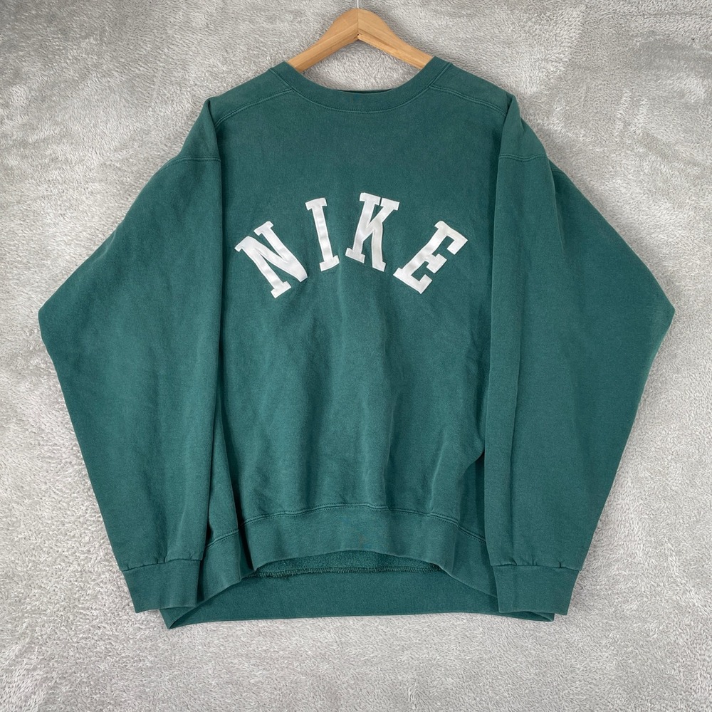 Nike Sweatshirt Mens Large Green Vintage 90s Made USA Arched Spellout